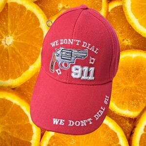 NWT DF Red I don't Dial 911 Hook and‎ Loop Adjustable Baseball Hat Cap